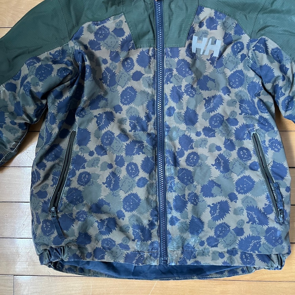 Helly Hansen Kids Hedgehog Print Hooded Size. 134/9 Jacket Green Navy - Picture 3 of 7